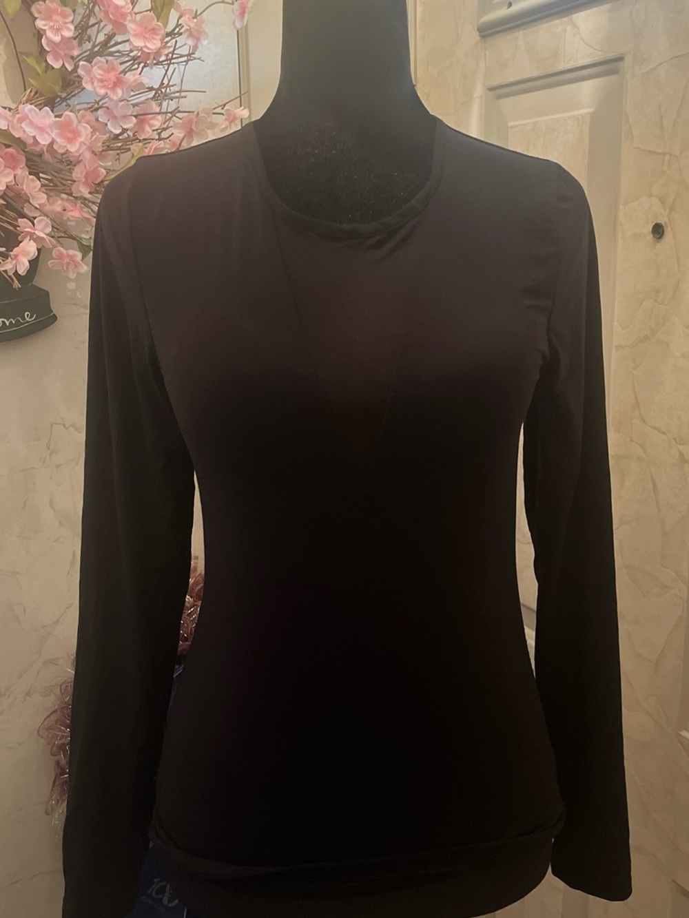 White House Black Market Black Long-Sleeve Stretch Top